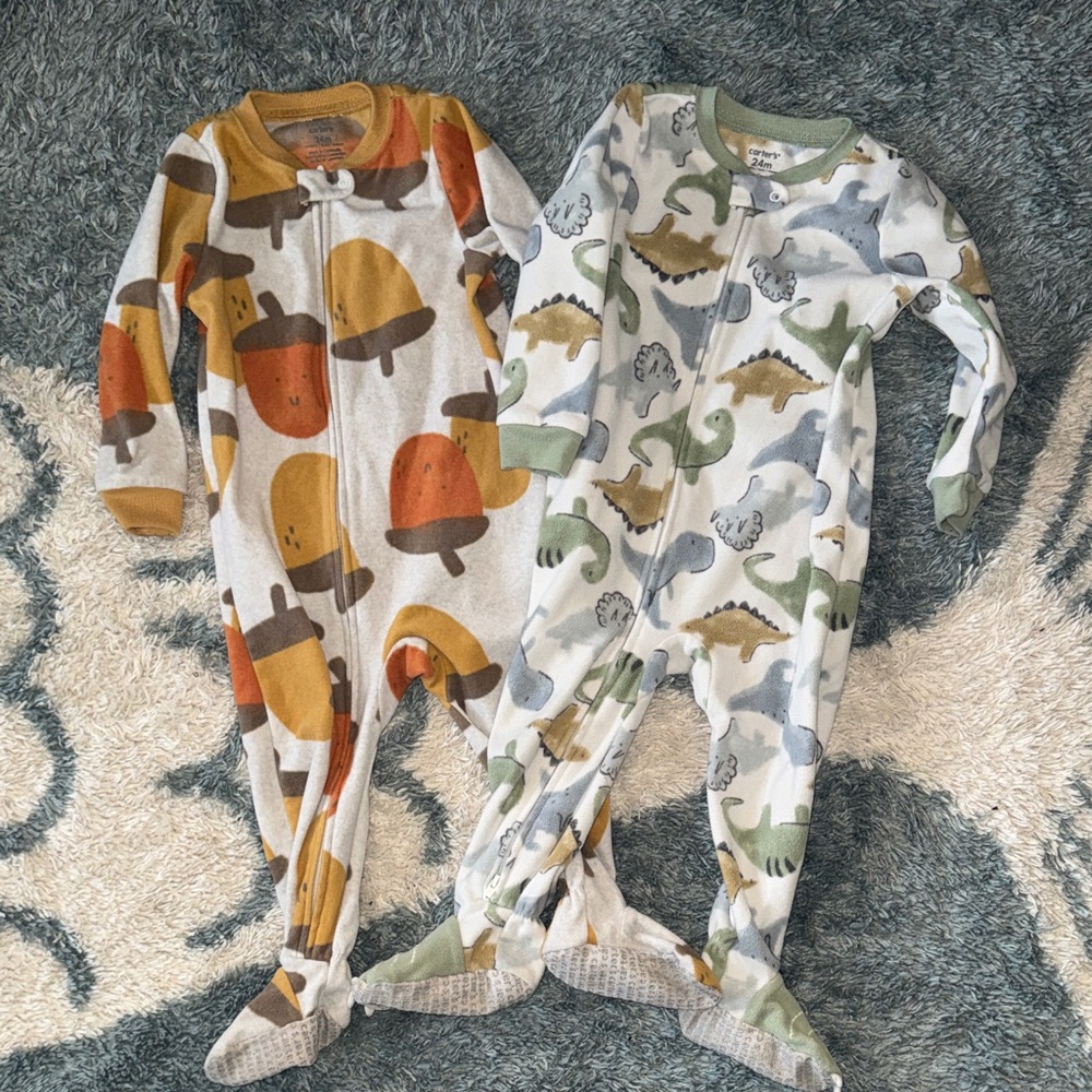 Carter's Colorful Acorn and Dinosaur Fleece Footies Bundle of 2 - 24 months